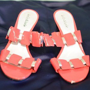 Dressy red heeled mule sandals